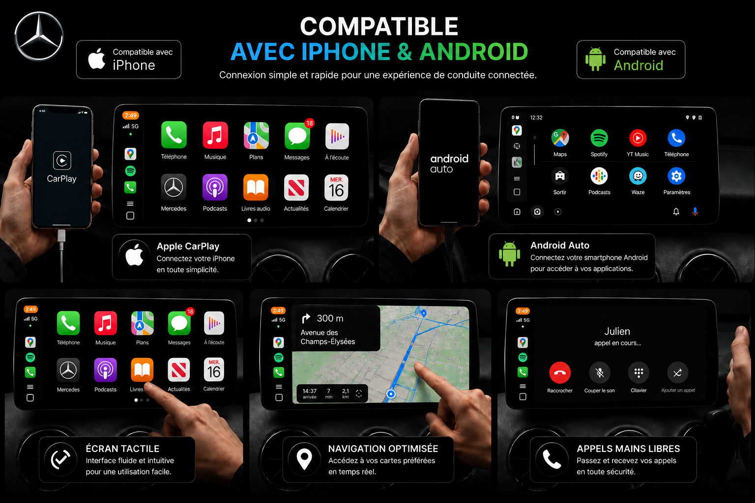 Ecran 12 Pouces Mercedes multimédia CarPlay & Android Auto – Classe A/B/G/CLA/GLA